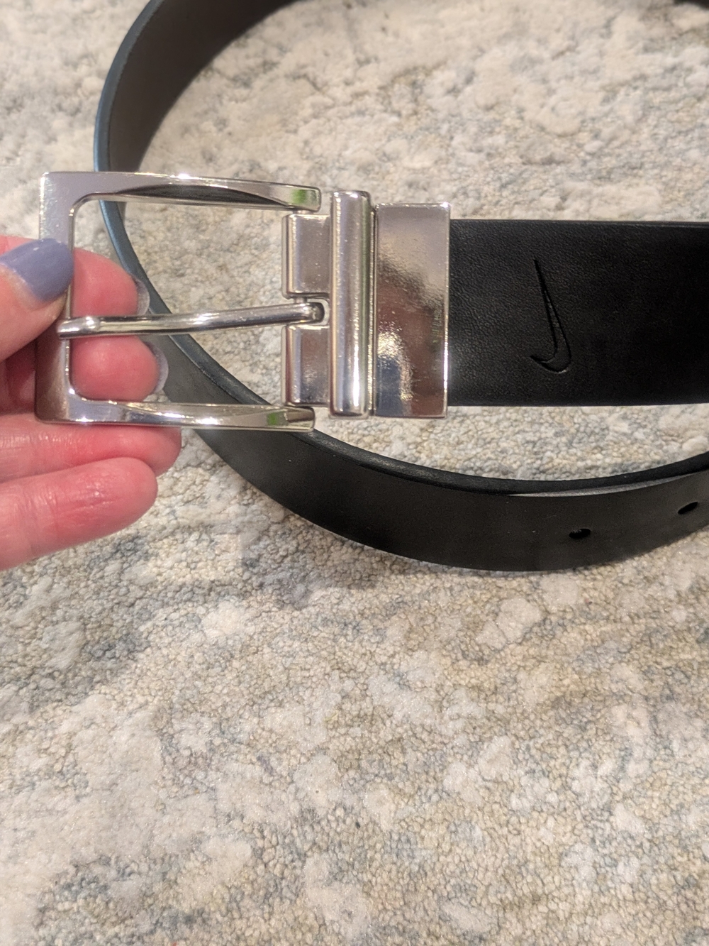 Nike Men's Black Leather Belt with Silver Buckle